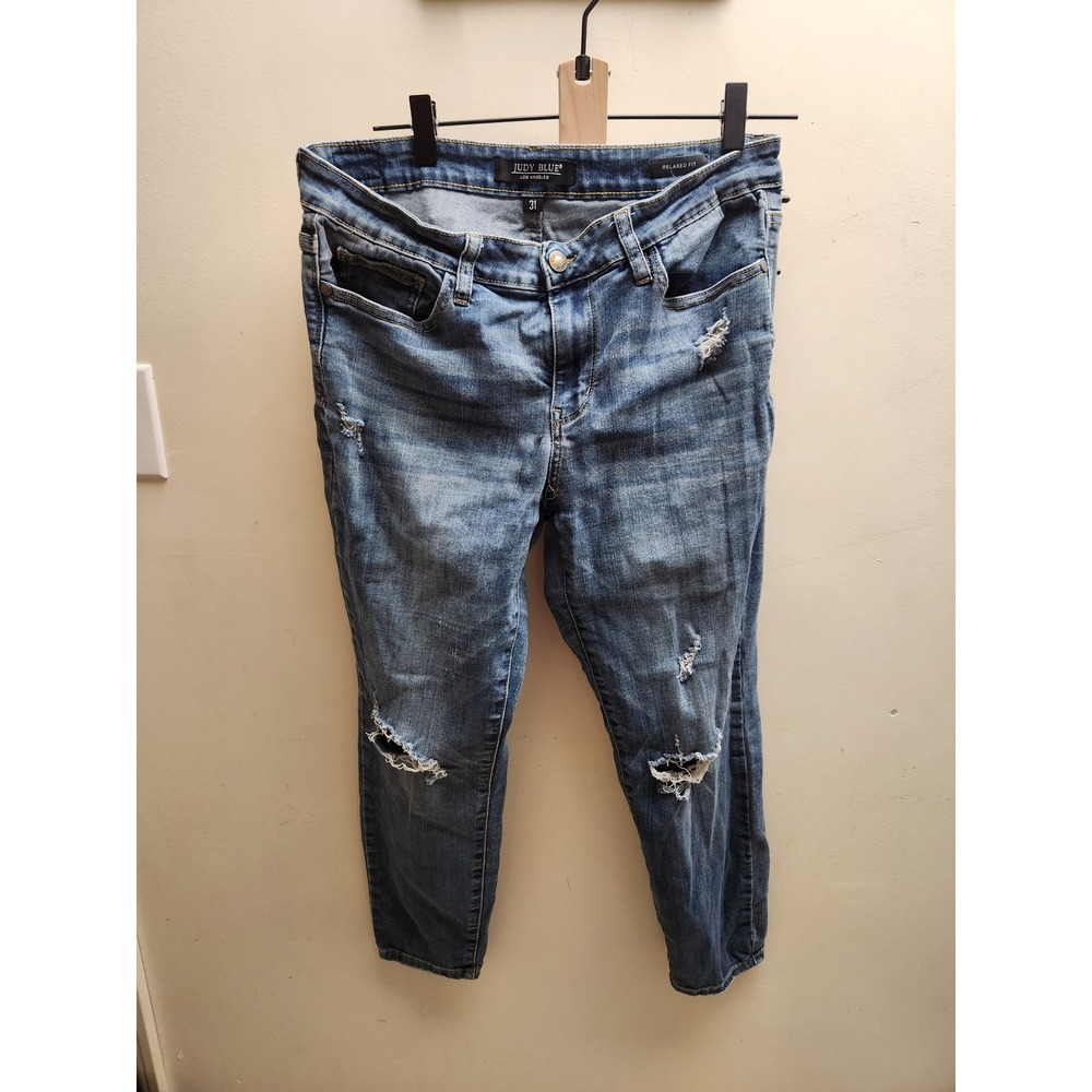 Judy Blue Relaxed Fit Distressed Medium Wash Denim Jeans Womens Size 31